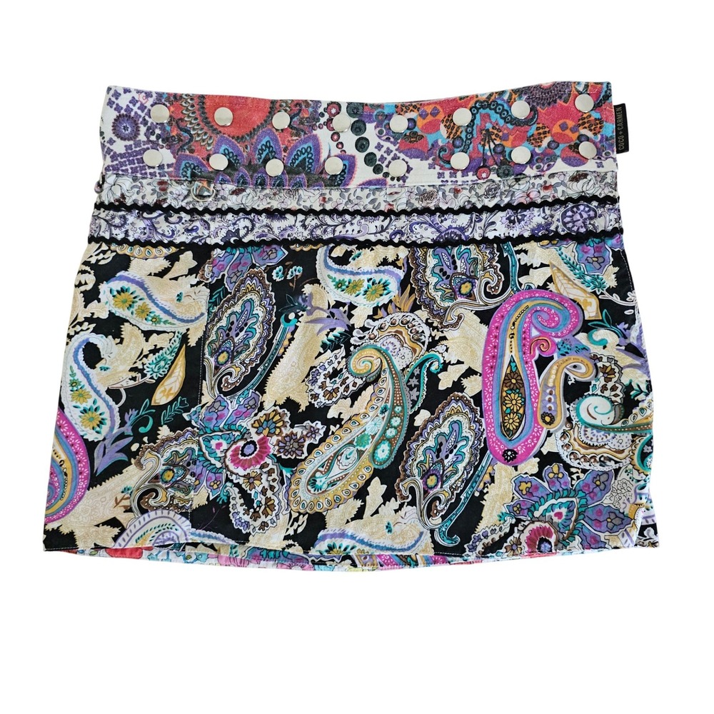 Coco + Carmen Reversible Wrap Mini Skirt Paisley Floral Boho Snap Adjustable S M